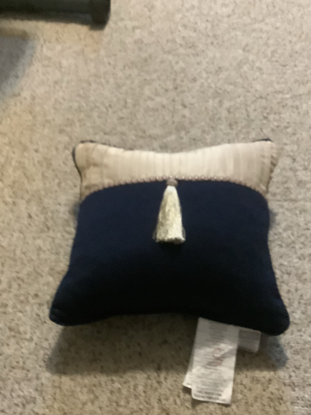 Decorative Navy and Cream Tassel Accent Pillow, Imperial pattern